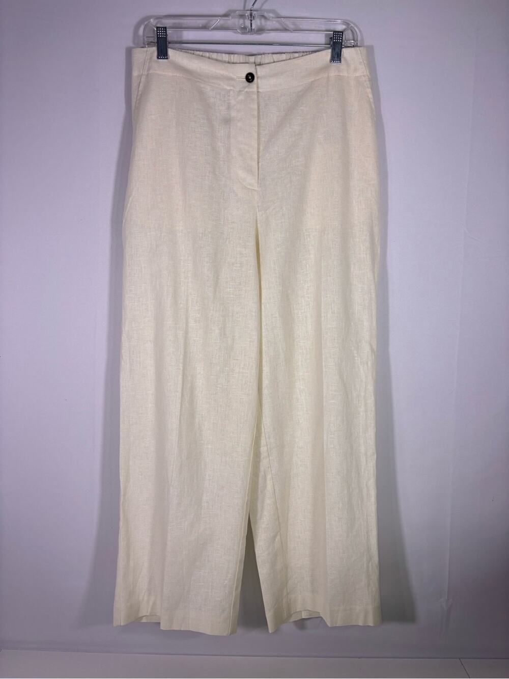 NWT Calvin Klein Linen Blend Wide Leg Pants Ivory Cream Size 12